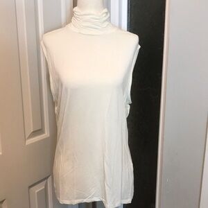 Sleeveless Cream Gathered Turtleneck Top